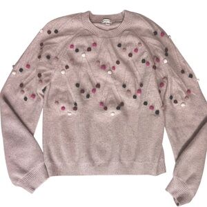Minnie Rose Sweater 100% Cashmere Sunny Beige with Poms Size Large New